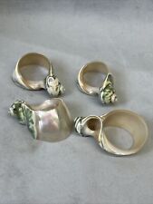 Mother of Pearl Carved Napkin Rings Set of 4 Sea Shells Beach Green Iridescent picture