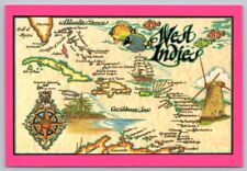 Postcard West Indies Map Caribbean Sea Islands C3 picture