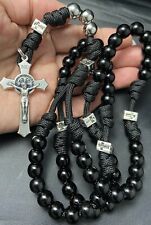 Paracord  Black Beads Rosary, St. Benedict Crucifix, Durable Rosary- Handmade picture