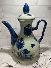 Decorative Water Pitcher Cobalt Blue Floral And Light Green With Lid picture