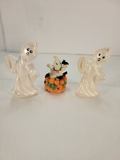 Three Halloween Ghost Decor Figurines Pumpkin Bats picture
