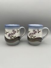 3 Vintage Japanese Otagiri Hummingbird Handmade Pottery Mugs picture