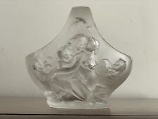 ‘Lalique-Style’ FROSTED Angel Cherub Relief Basket Vase 7