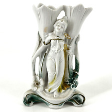 Antique Art Nouveau German Vase Bisque Figural Fairy Nymph Woman Flower Bud picture