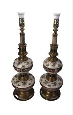 Pair of Tall Vintage Purple White Floral Rembrandt Porcelain Table Lamps picture