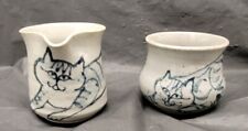 studio pottery - cat - cream and sugar bowl - cat tail handle - signed #4132 picture