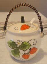 Vintage Norcrest Japan Jam Jar with Woven Handle and Painted Strawberry Design picture