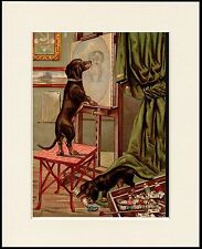 DACHSHUND NAUGHTY DOGS IN ARTISTS STUDIO LOVELY DOG PRINT MOUNTED READY TO FRAME picture