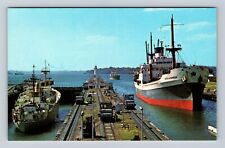Panama, Gatun Locks, Ships Passing Different Water Levels, Vintage Postcard picture