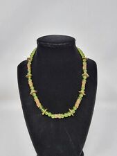 VTG Green Peridot Glass Bead Brass Metal Accent Toggle Clasp Necklace GB21 picture