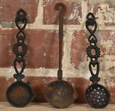 3pc Vintage TAIWAN Cast Iron Decorative Hanging Utensil Set Ladle Strainer Spoon picture