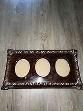 Vintage Picture Frame ornate burl Wood Faux Tabletop Mantle Heavy Thick 3 Oval picture