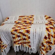 Vintage Handmade Crochet Afghan Blanket Throw Stripe Orange Red White 90