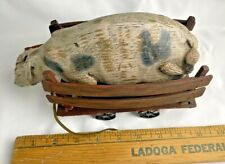 Vintage American Chestnut Pig on Cart Pull Toy This Little Piggy Went To Market picture