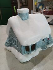 Beautiful Vintage Hand Painted Blue White Christmas House Hand Painted 6x8 Inch picture