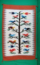 Vintage Handwoven Navajo? Mexican? Unmarked Tree Of Life Wool Rug Tapestry Birds picture