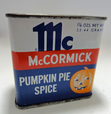 Vintage 1950s Pumpkin Pie Jack O Lantern Spice Tin McCormick Halloween Recipe picture