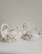 Vintage Northcrest White Swan Planters w/ Golden Trim Pair. Smoke Free Home picture