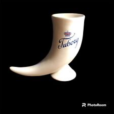 VTG Tuborg Beer Mug Glass Horn Shape Viking White Pottery Breweriana picture