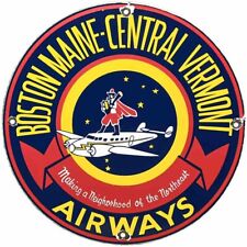 VINTAGE BOSTON MAINE CENTRAL AIRWAYS PORCELAIN SIGN GAS OIL AVIATION AIRPLANE picture