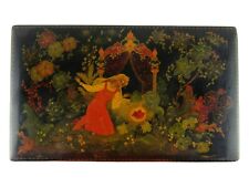 Vintage 1965 Large Scarlet Flower Russian Fairytale Lacquer Box Hand Painted picture