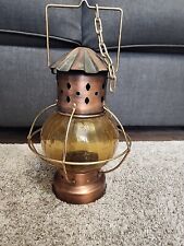 Vintage Copper Carriage Nautical Style Oil Lantern With Glass Made Hong Kong picture