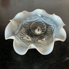 Vintage Northwood Ruffles & Rings White Opalescent Glass Ruffled Footed Bowl picture