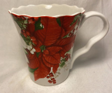 222 Fifth Winter Harmony Mug 10081899 Poinsettia flowered scalloped large EUC picture