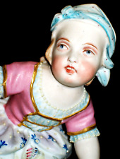 ANTIQUE FRENCH PARIS JEAN GILLE GIRL DOLL PLAYING BISQUE PORCELAIN FIGURINE picture