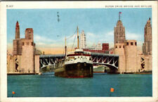 Vintage Postcard 1950 Outer Drive Bridge and Skyline Chicago Tribune Boat  picture