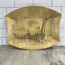 Vintage Bamboo Serving tray- Dragon boat Thailand Viking ship 10” Platter decor picture