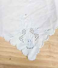 6 Antique WHITE LINEN NAPKINS: Cut Work Floral Embroidery Basket Scallop~Easter picture
