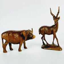VINTAGE AFRICAN HAND-CARVED IRONWOOD CAPED BUFFALO & ANTELOPE picture
