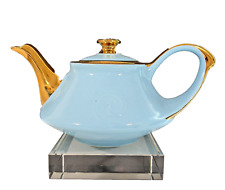 Vintage Aladdin Teapot Turquoise Aqua 22KT Gold Trim Made in USA Pearl China picture