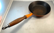 LE CREUSET #20 Orange Cast Iron and Wood Handle Skillet. Rare 11 Inch Handle picture