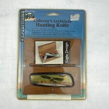 Expeditions Collectors Lockblade Hunting Knife Eagle Design Wood Case Pocket Vtg picture