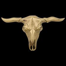 LARGE Solid Brass Longhorn Bull Skull 1980s Vintage Belt Buckle picture