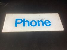 VINTAGE 70s  SMALL PAY PHONE BOOTH FRONT FROSTED WHITE GLASS LIGHT SIGN BLUE picture