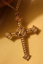 Handsome Raised Rose Truncated Holy Year Pope's Cross Goldtone Pendant Necklace picture
