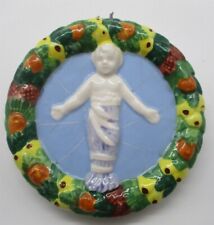 Della Robbia Plaque Christ Child Baby Jesus Ceramic Fruit Border 4 1/2
