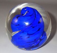 Art Glass Cobalt Blue Swirl Paperweight round 2 3/4