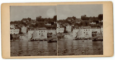 c1890's Real Photo Stereoview Card Featuring Boat and Village in Mediterranean picture