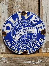 VINTAGE OLIVER TRACTOR PORCELAIN SIGN FARM IMPLEMENTS PLOW BARN MACHINERY DEALER picture