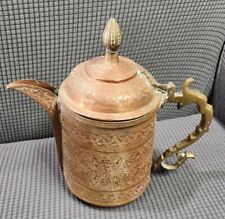 Vintage Heavy Copper Pitcher With Brass Handle Creamer with Lid ~11