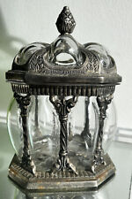 VTG Apothecary Jar Canister Hand Blown Caged Bubble Glass Cast Metal Brutalist picture