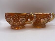Imperial Glass Hobstar & Arches  Marigold Carnival Glass Tea Cups (2) picture