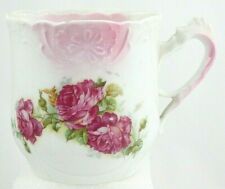 Vintage Antique Victorian Mustache Shaving Mug Large 5 Hole Floral Pink Roses  picture