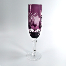 Anna Hutte Burgundy Cut to Clear Crystal Champagne Flute Cut Grape Stars Signed picture
