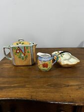 Vintage Japanese Lustre Ware Teapot, Dish And Creamer ,Hand Painted  . picture
