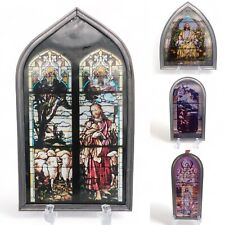Antique Stained Glass Style SET OF 4 Jesus Religious Panel Suncatcher Decor picture